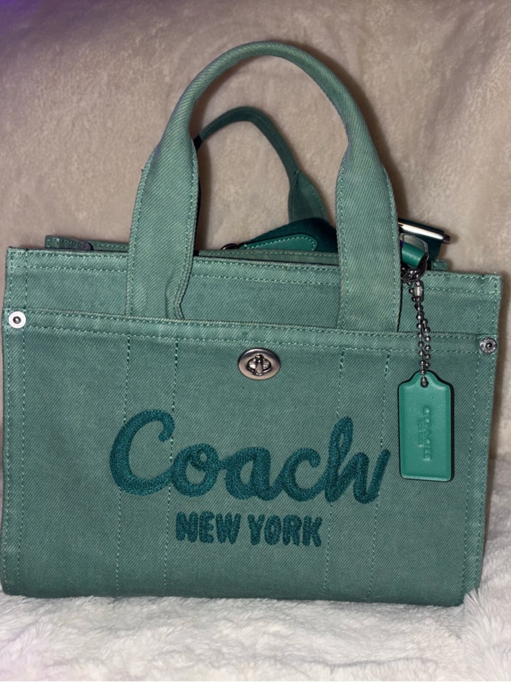 Coach Green Canvas Logo Tote with Leather Tag